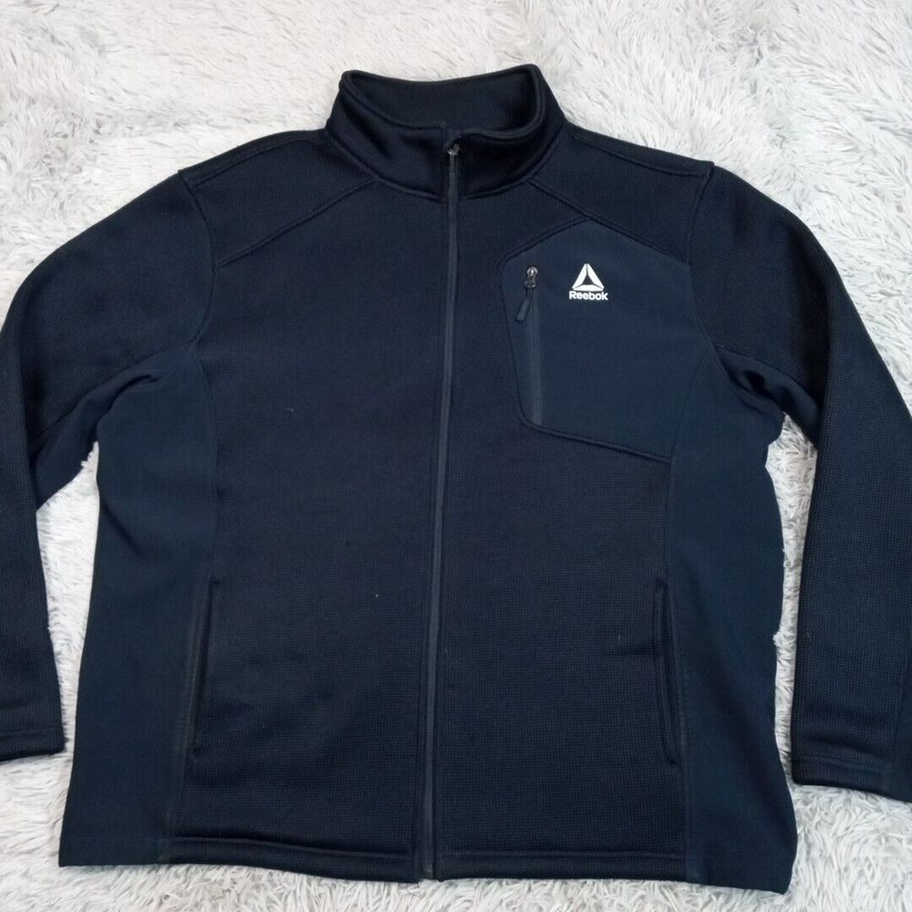 Reebok Mens Jacket Blue XXL Textured Neoprene Logo Athletic Activewear Pockets